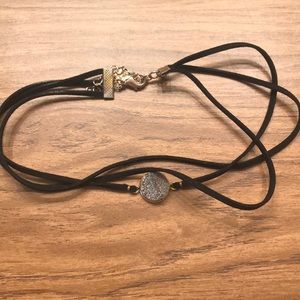 Black choker with gray stone